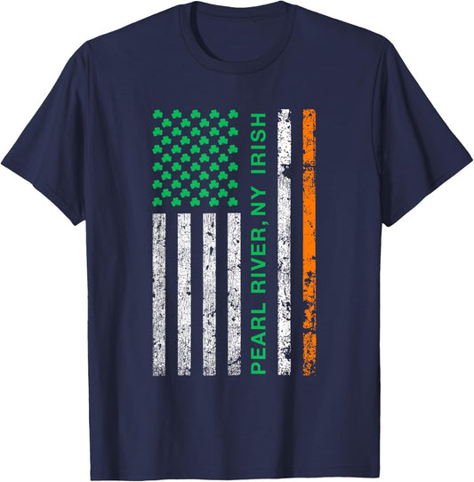 Pearl River New York Irish American Ireland US Flag Women Kids Men T-Shirt - T-Shirt | Navy