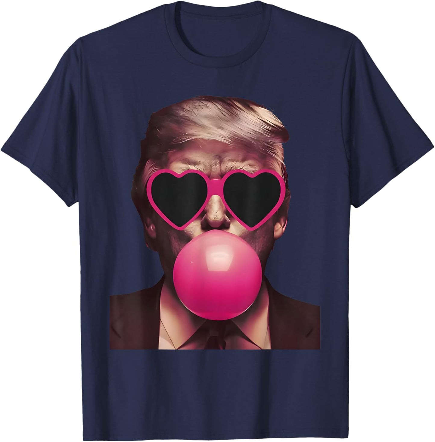 Funny Trump Pink Sunglasses Blowing Bubble Donald Trump 2024 T-Shirt - T-Shirt | Navy