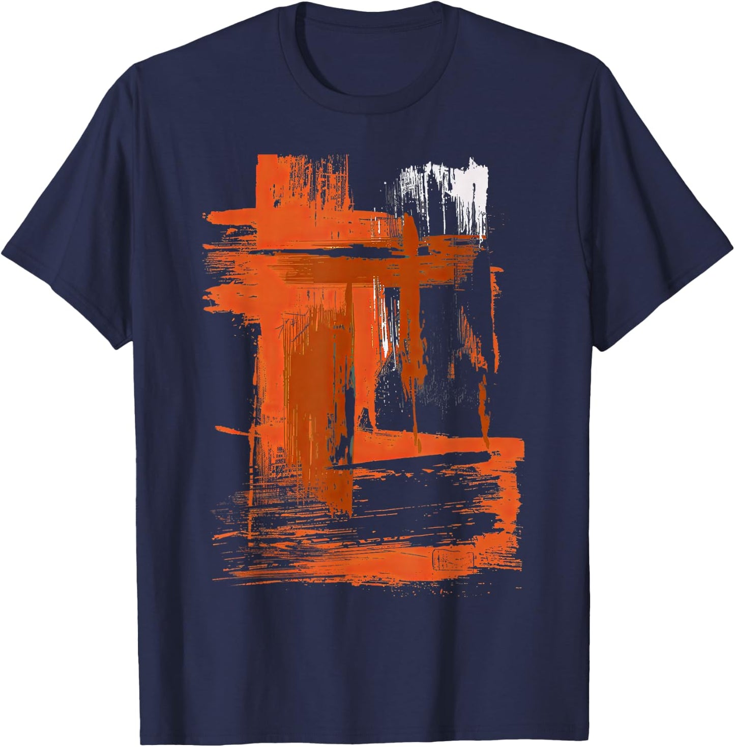 Orange And Black Brushstroke Art T-Shirt - T-Shirt | Navy