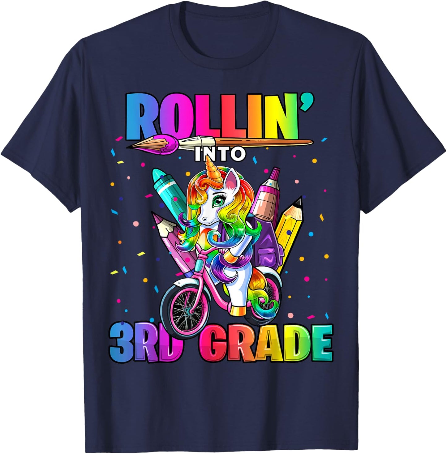 3rd Grade Unicorn Back to School First Day of School Girls T-Shirt - T-Shirt | Navy
