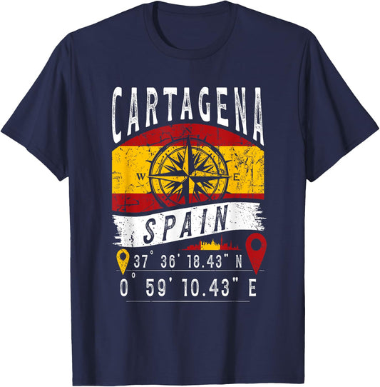 Cartagena Spain Flag GPS Coordinates Of Cartagena T-Shirt - T-Shirt | Navy
