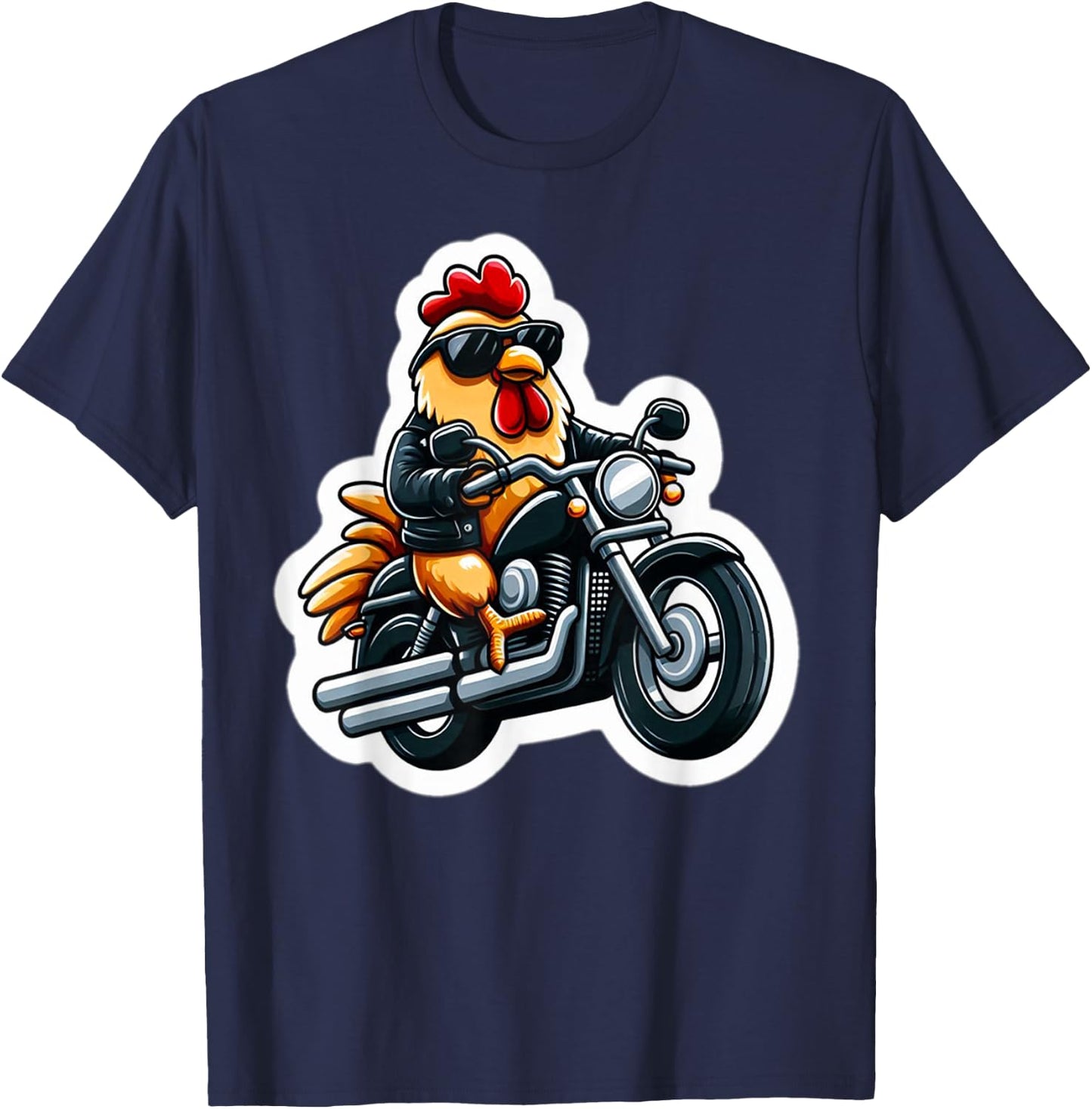 Cool Biker Chicken on Motorcycle T-Shirt - T-Shirt | Navy