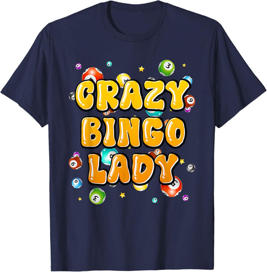Bingo Player CRAZY BINGO LADY Funny Bingo Women T-Shirt - T-Shirt | Navy