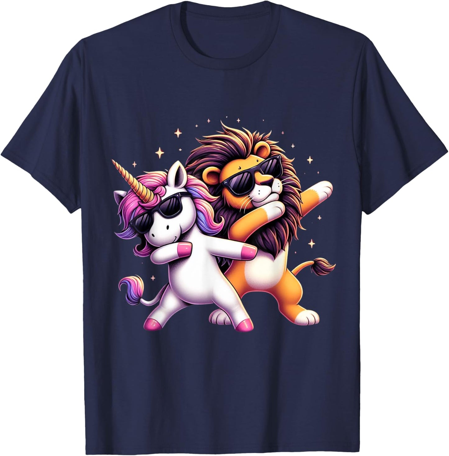 Dabbing Unicorn And Lion Boys Girls Men Women Kids Adults T-Shirt - T-Shirt | Navy