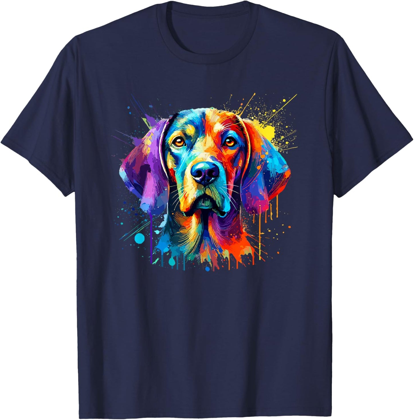 Colorful Splash Art Plott Hound Plott Dog T-Shirt - T-Shirt | Navy
