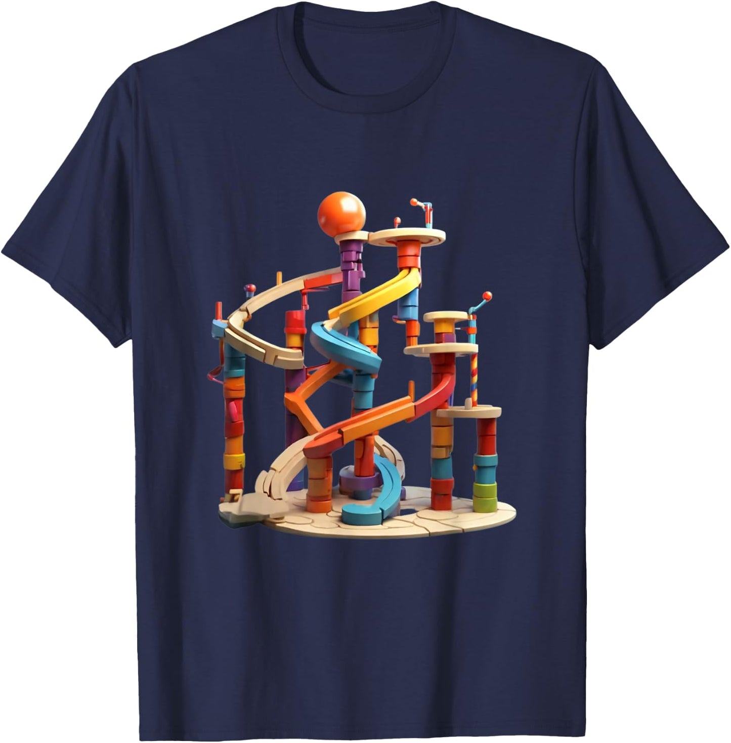 Marble Run Graphic Design T-Shirt - T-Shirt | Navy