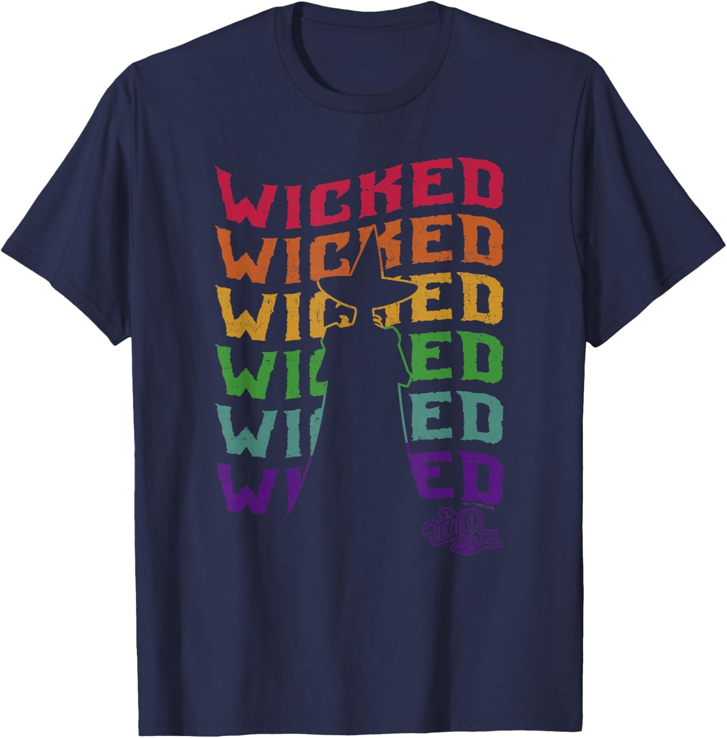 The Wizard of Oz Pride Wicked Witch Rainbow Text Stack T-Shirt - T-Shirt | Navy