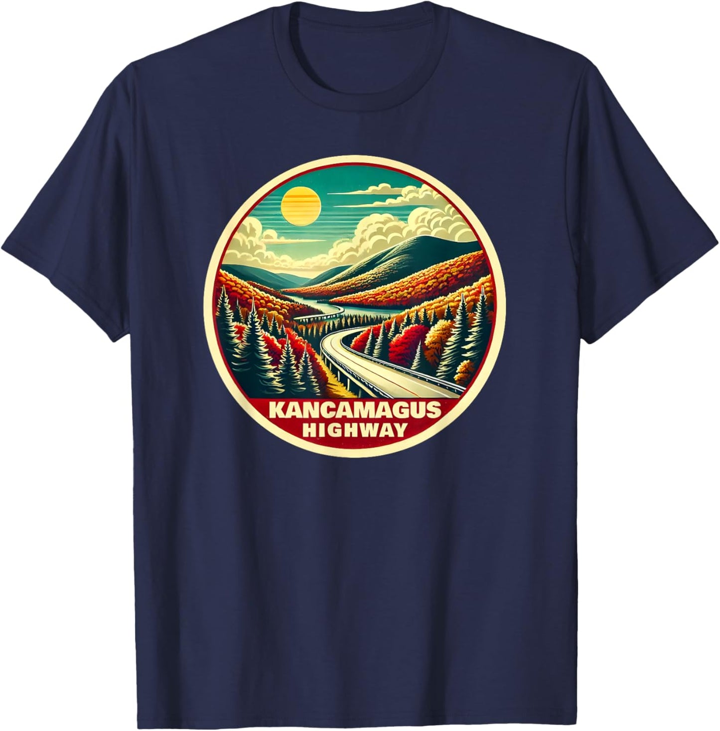 Kancamagus Highway, Scenic Fall Foliage, Retro Vintage T-Shirt - T-Shirt | Navy