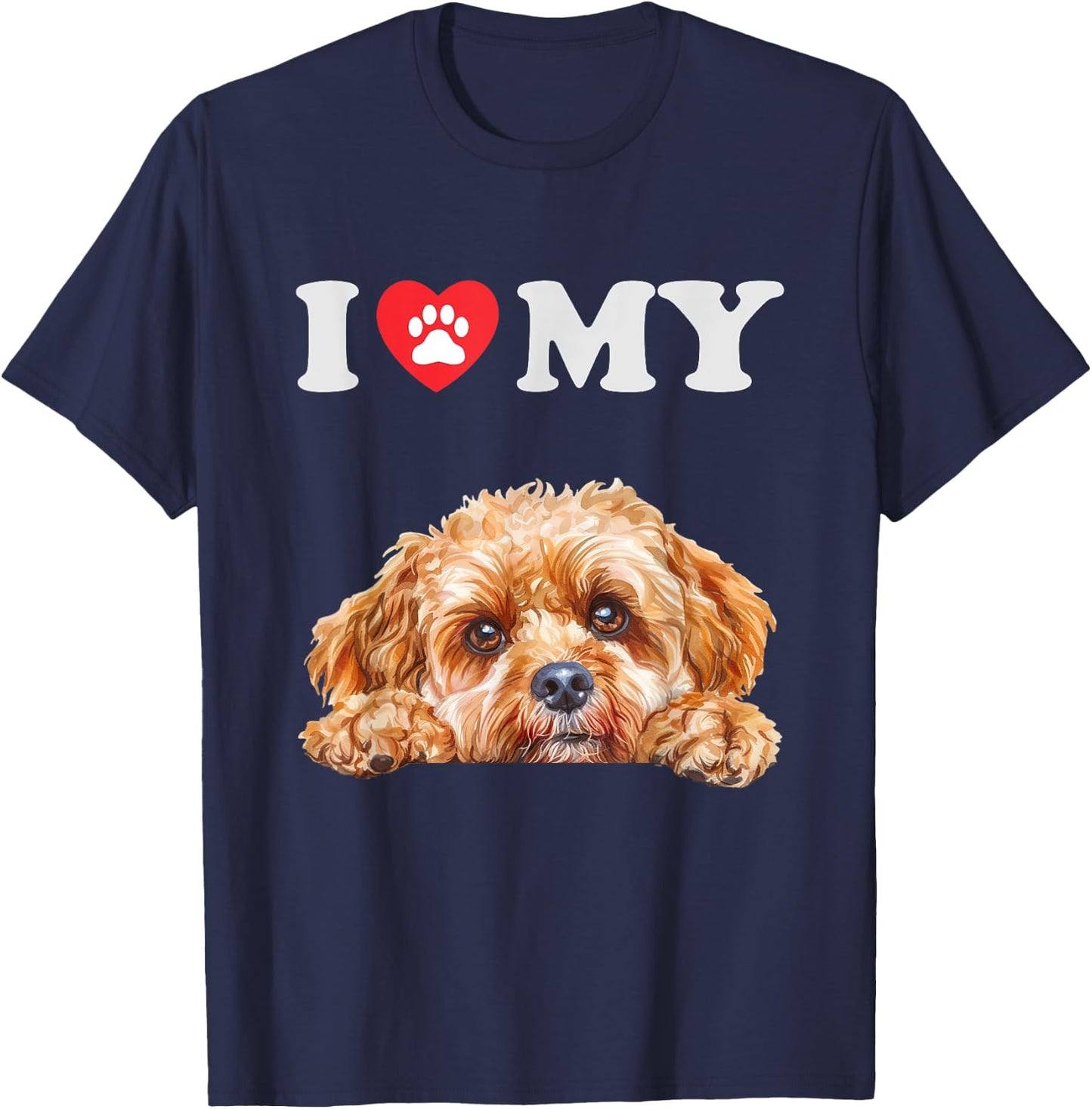Cavapoo I Heart My Dog Funny Dog Lover Men Women Girls Kids T-Shirt - T-Shirt | Navy
