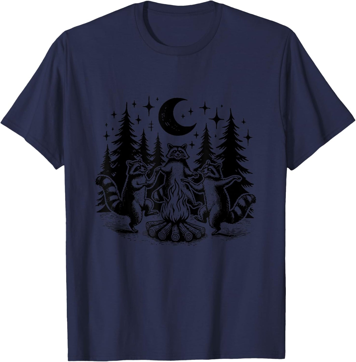 Campfire Vintage Cute Racoon Camping Funny Raccoon T-Shirt - T-Shirt | Navy