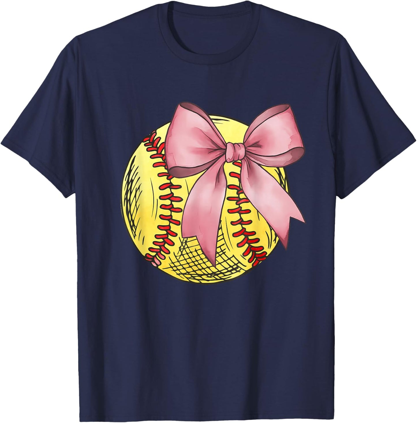 Vintage Softball Coquette Bow Cute Softball Mom Girls Kids T-Shirt - T-Shirt | Navy