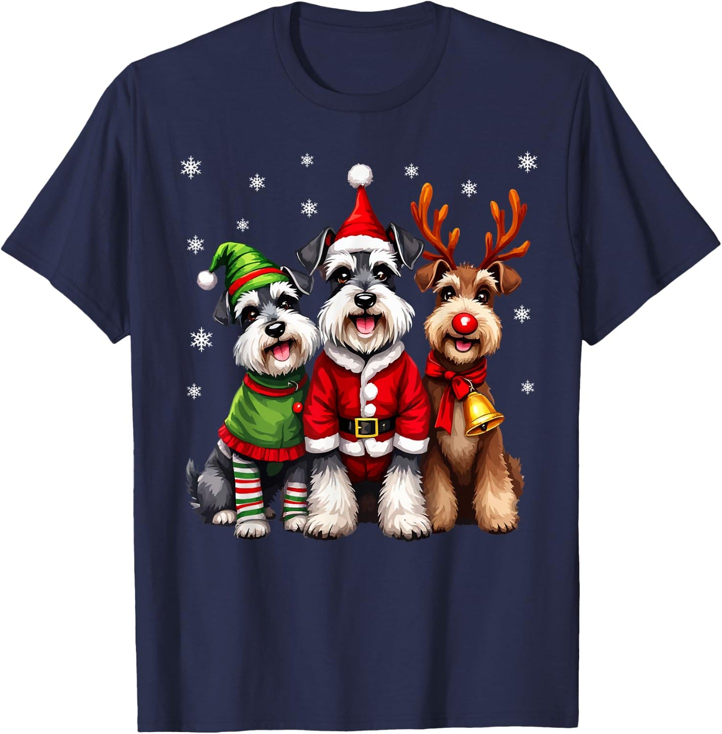 Miniature Schnauzer Christmas Dogs Funny Santa Reindeer Elf T-Shirt - T-Shirt | Navy