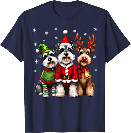 Miniature Schnauzer Christmas Dogs Funny Santa Reindeer Elf T-Shirt - T-Shirt | Navy