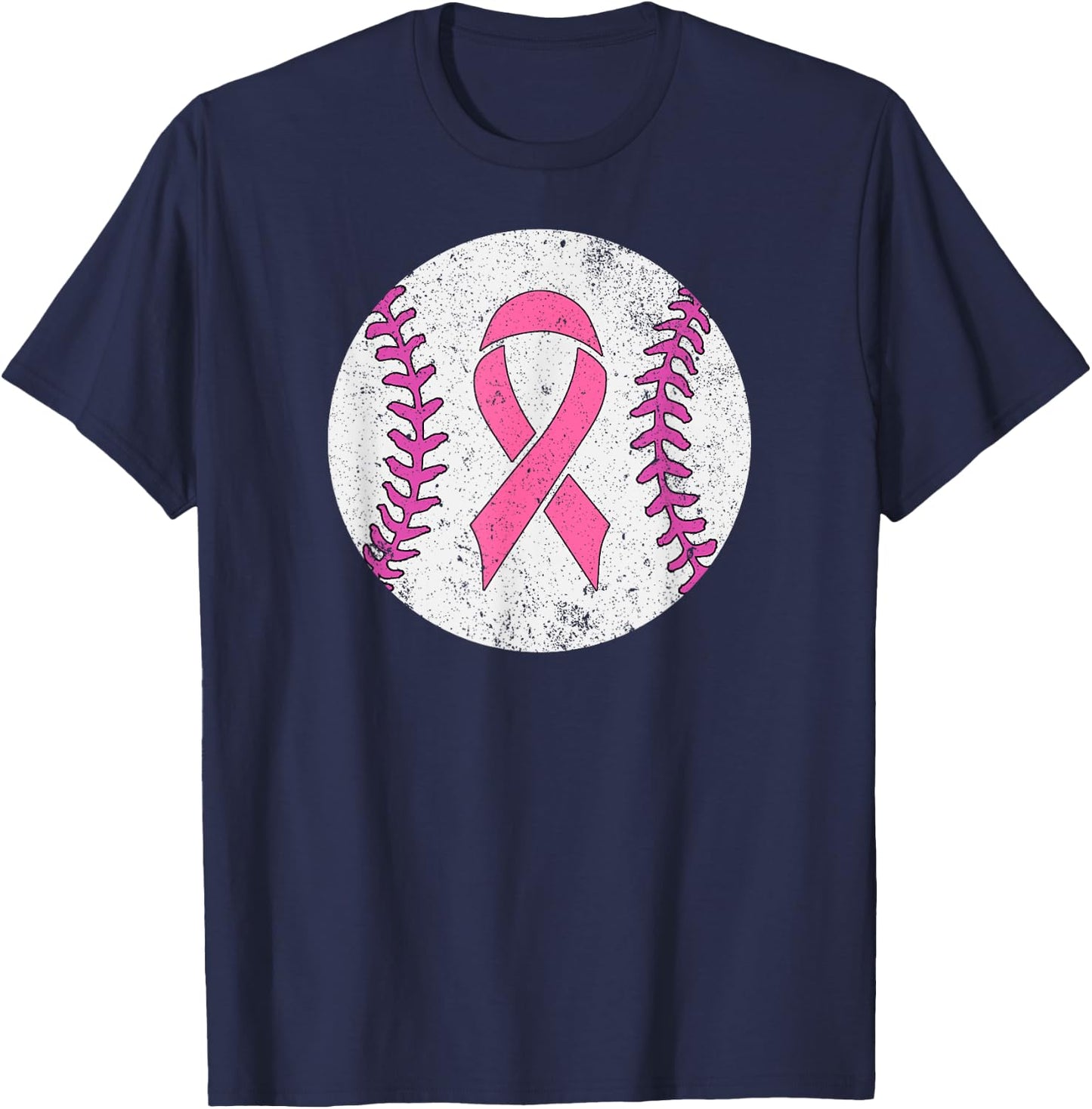 Baseball Player Pink Ribbon Breast Cancer Awareness Costume T-Shirt - T-Shirt | Navy