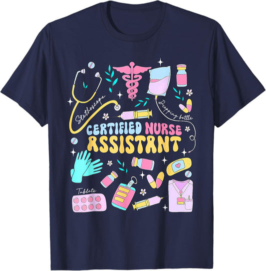 CNA Certified Nursing Assistant Funny Nurse CNA Life , Small, Black T-Shirt - T-Shirt | Navy