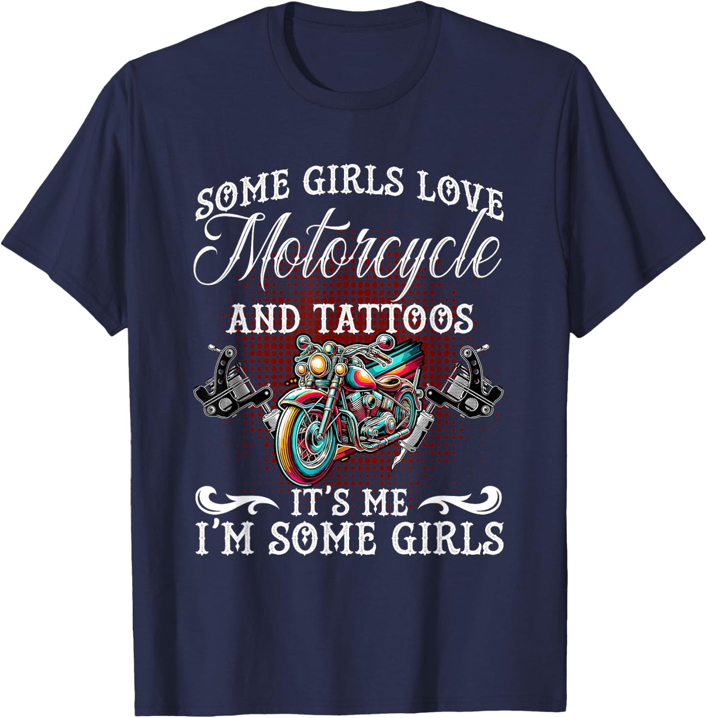 Motorcycle And Tattoos Inked Tattooed Women Ink Tattoo Lady T-Shirt - T-Shirt | Navy