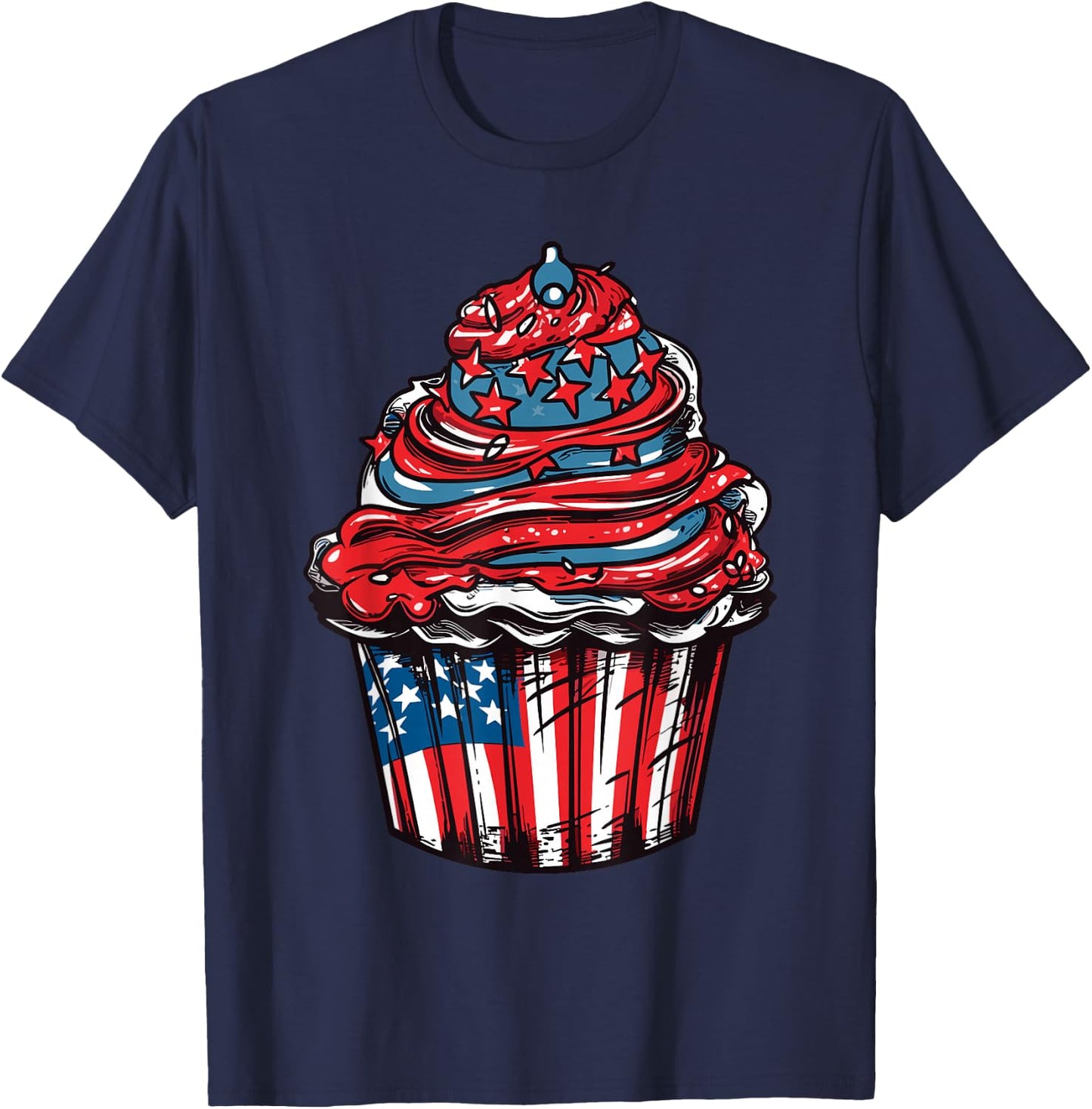 Cupcake American Flag 4th Of July Baking Patriotic Baker T-Shirt - T-Shirt | Navy