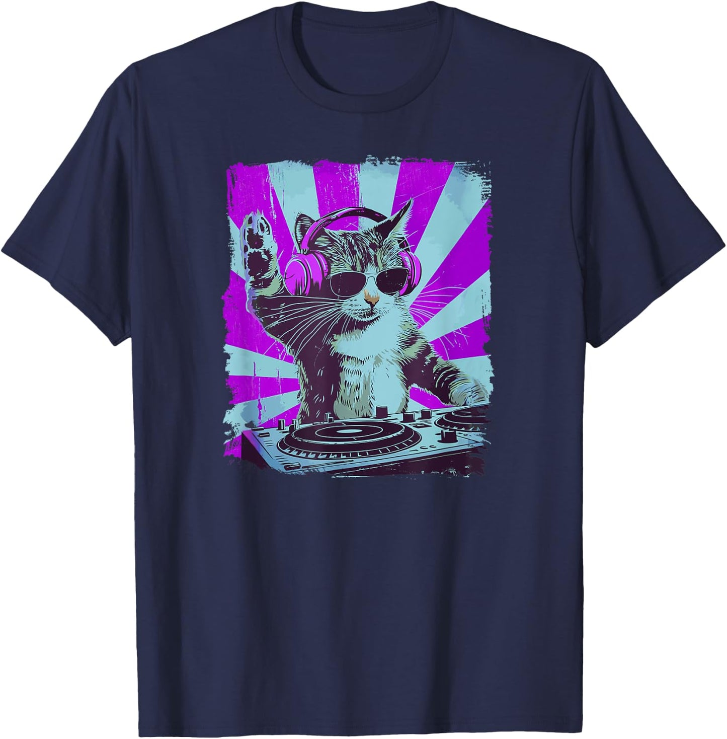 DJ Cat Disco Funny Sound Tech Headphone Techno Music Women T-Shirt - T-Shirt | Navy