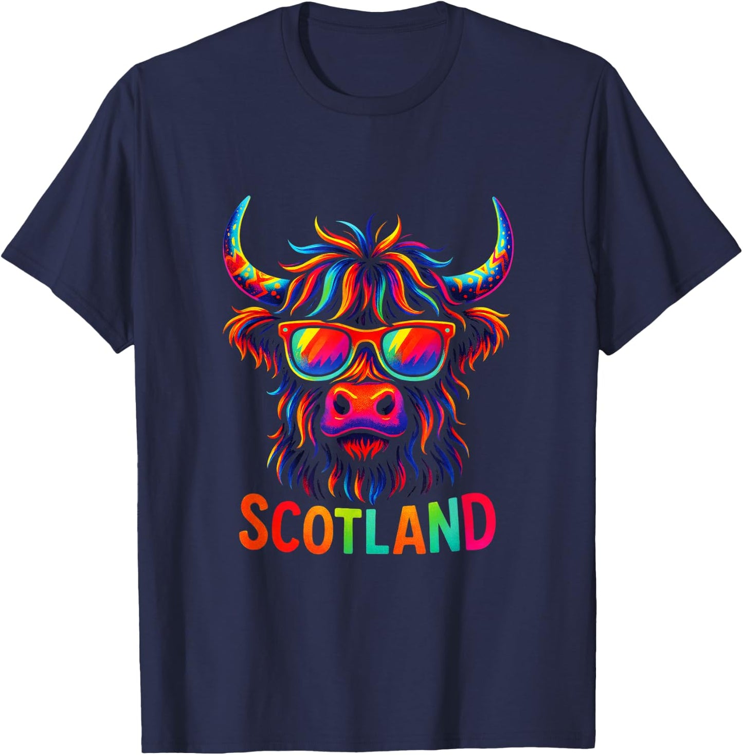 Scotland - Highland Cow Travel Art T-Shirt - T-Shirt | Navy