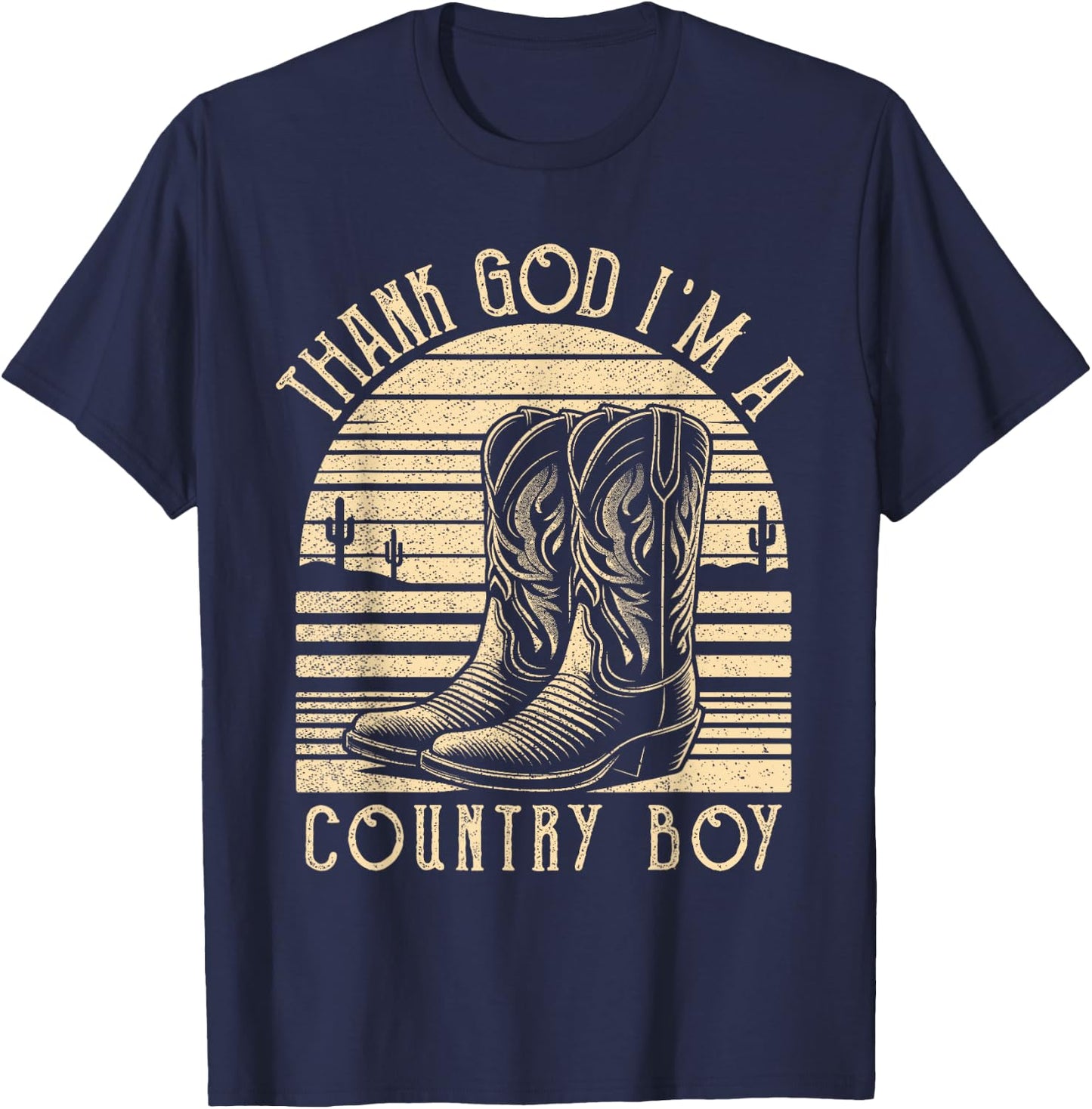 Thank God I'm A Country Music Boy Cowboy Western Retro T-Shirt - T-Shirt | Navy
