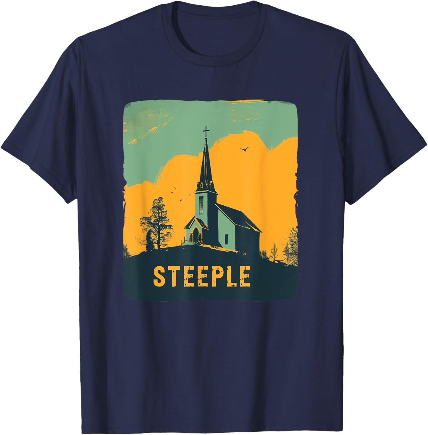 Nice Church with Steeple for Building Lovers T-Shirt - T-Shirt | Navy