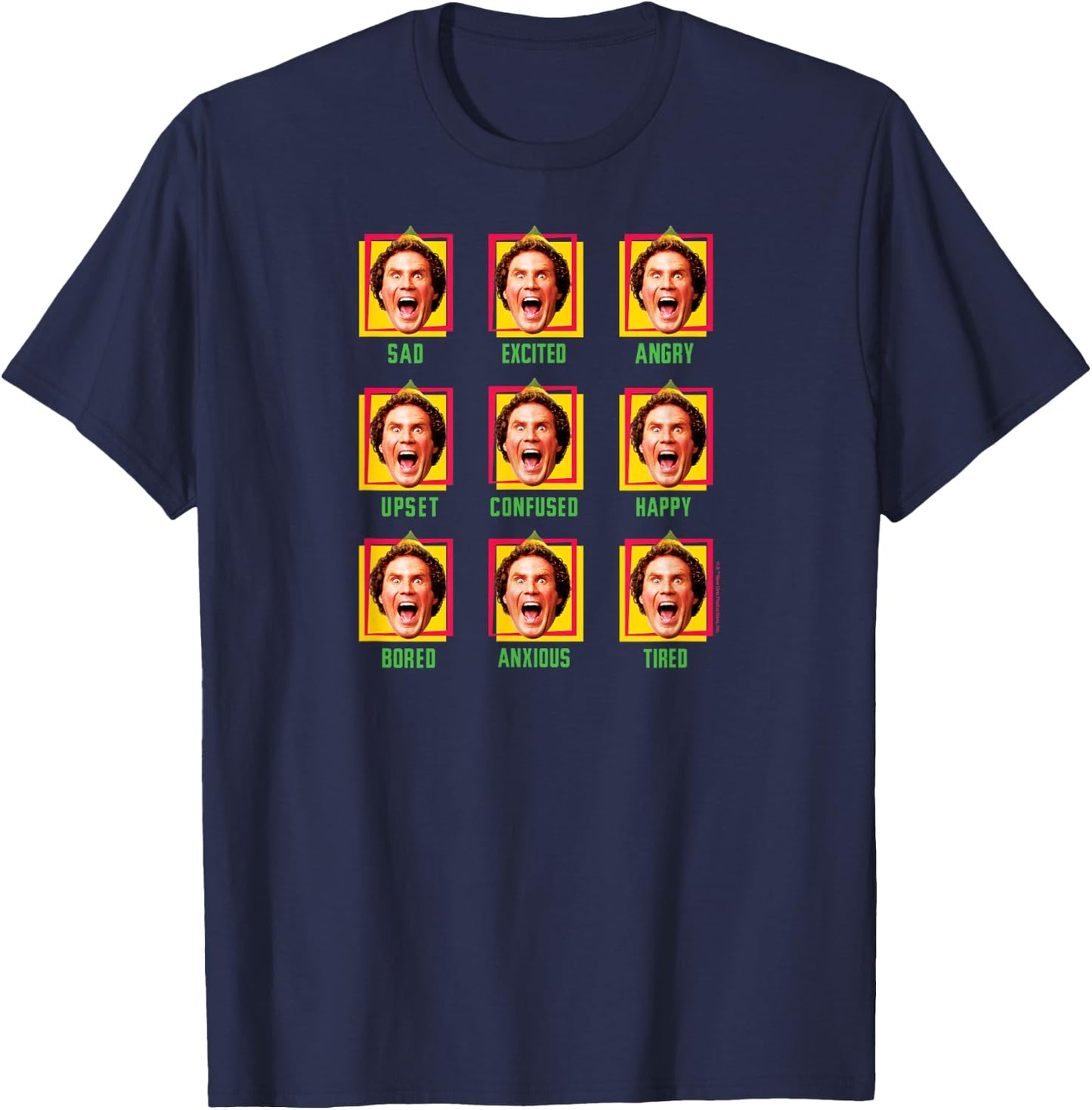 ELF - Buddy Different Faces Christmas Grid T-Shirt - T-Shirt | Navy