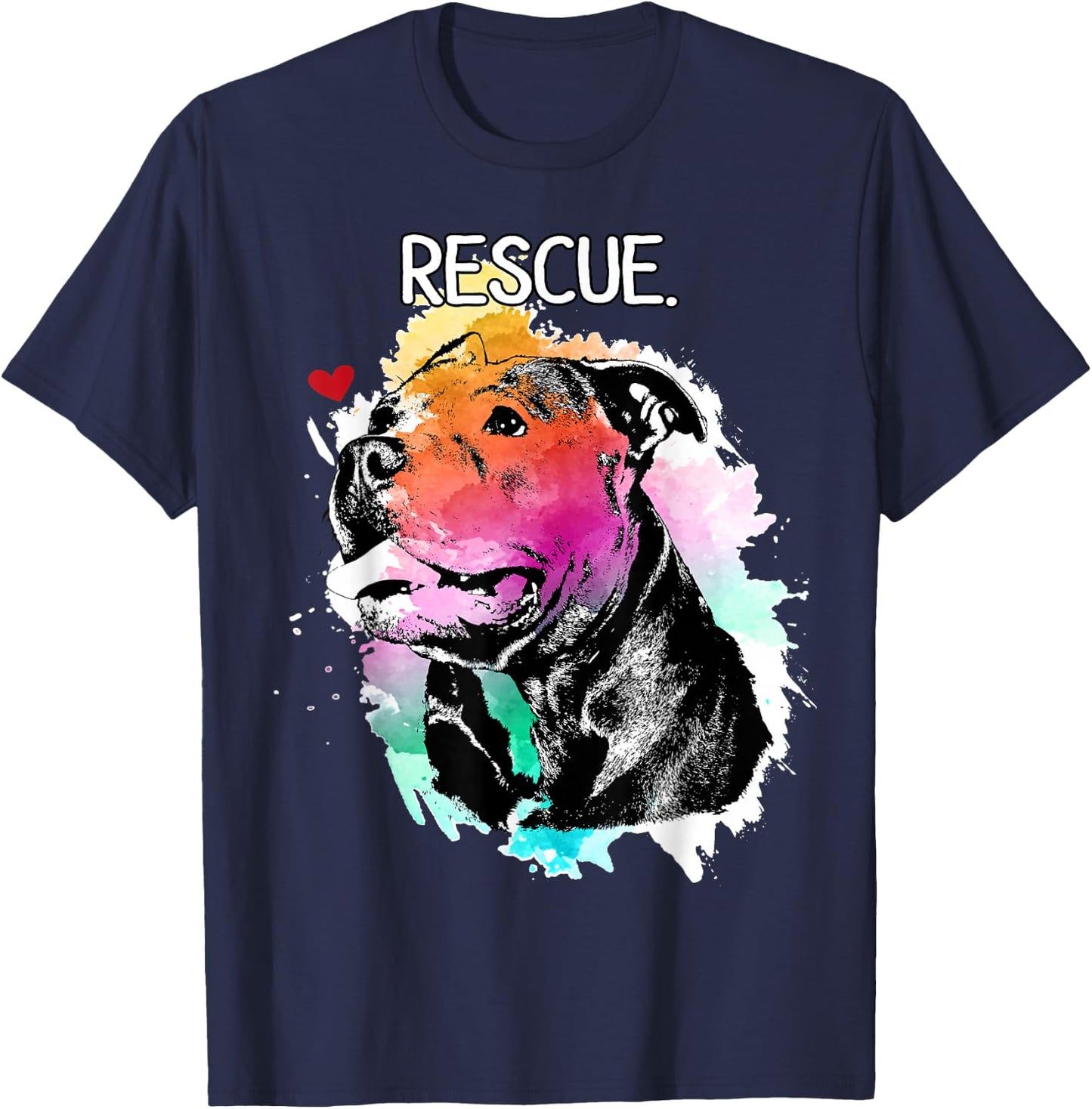 Pitbull Rescue Dog Adopt Don't Shop Watercolor Pittie Mom T-Shirt - T-Shirt | Navy