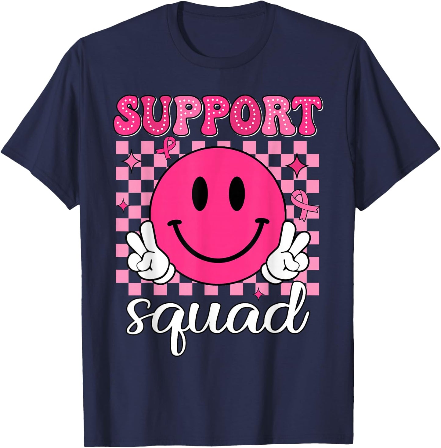 Groovy Breast Cancer Awareness Men Women Kids Support Squad T-Shirt - T-Shirt | Navy