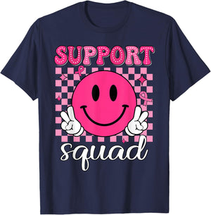 Groovy Breast Cancer Awareness Men Women Kids Support Squad T-Shirt - T-Shirt | Navy