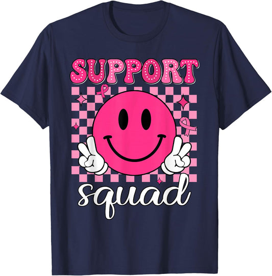 Groovy Breast Cancer Awareness Men Women Kids Support Squad T-Shirt - T-Shirt | Navy