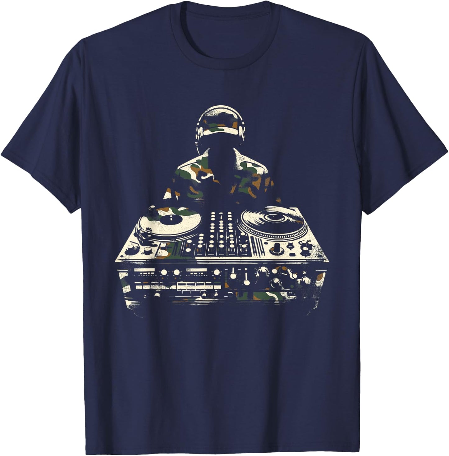 Turntable Camouflage - Vintage DJ Vinyl Music Lover T-Shirt - T-Shirt | Navy