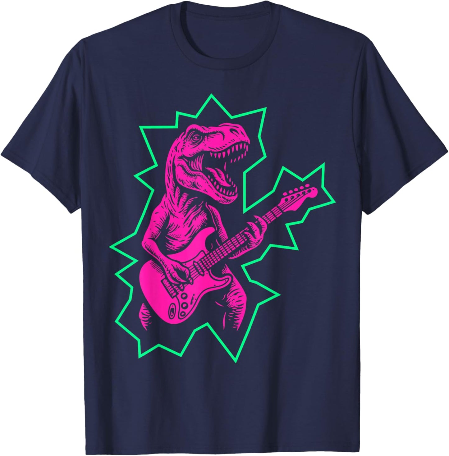 Rock and Roll Dinosaur Playing Guitar, Punk Rock Band, Kids T-Shirt - T-Shirt | Navy