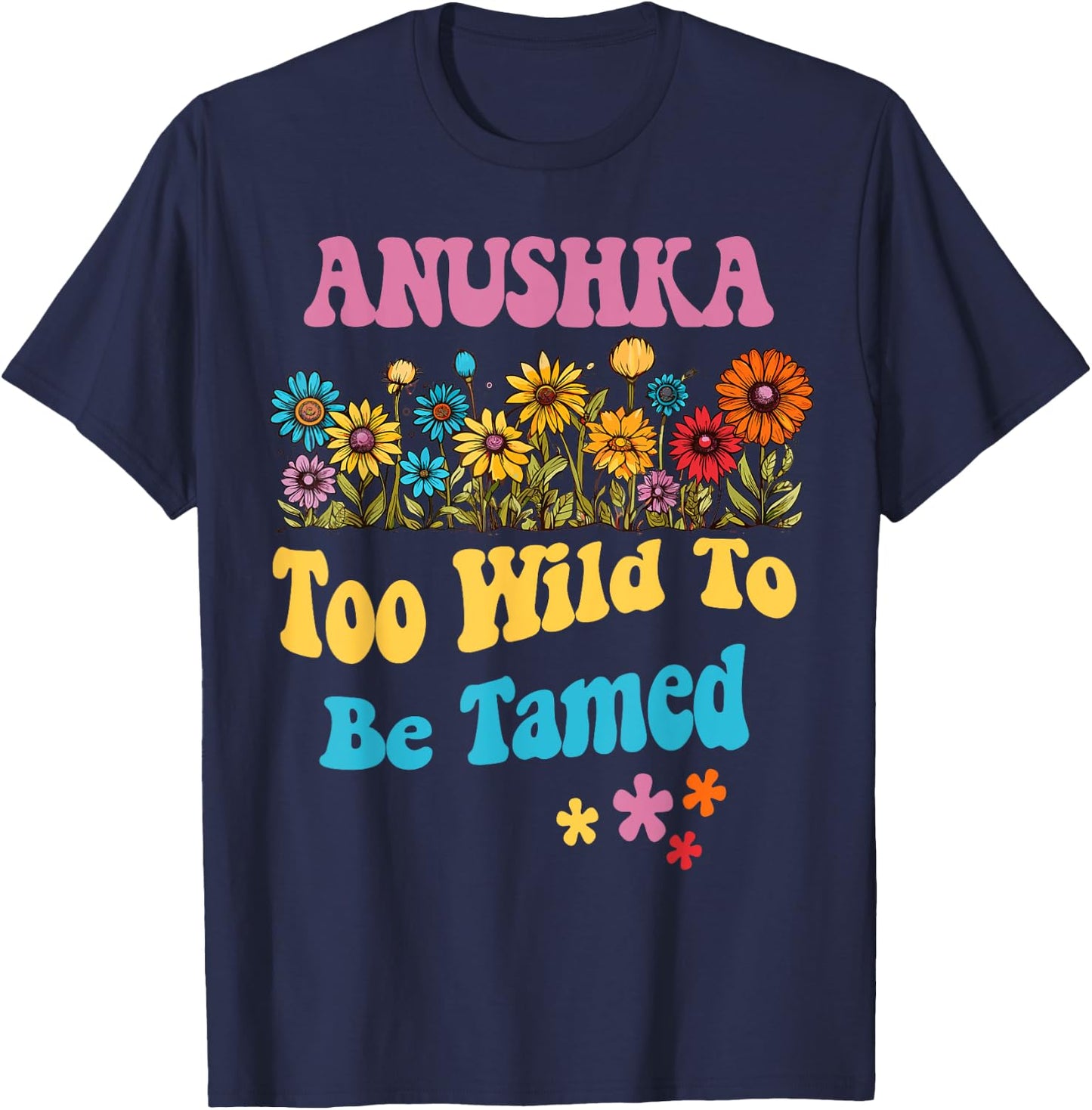 ANUSHKA Name Cute Retro Girls Wildflower ANUSHKA Name T-Shirt - T-Shirt | Navy