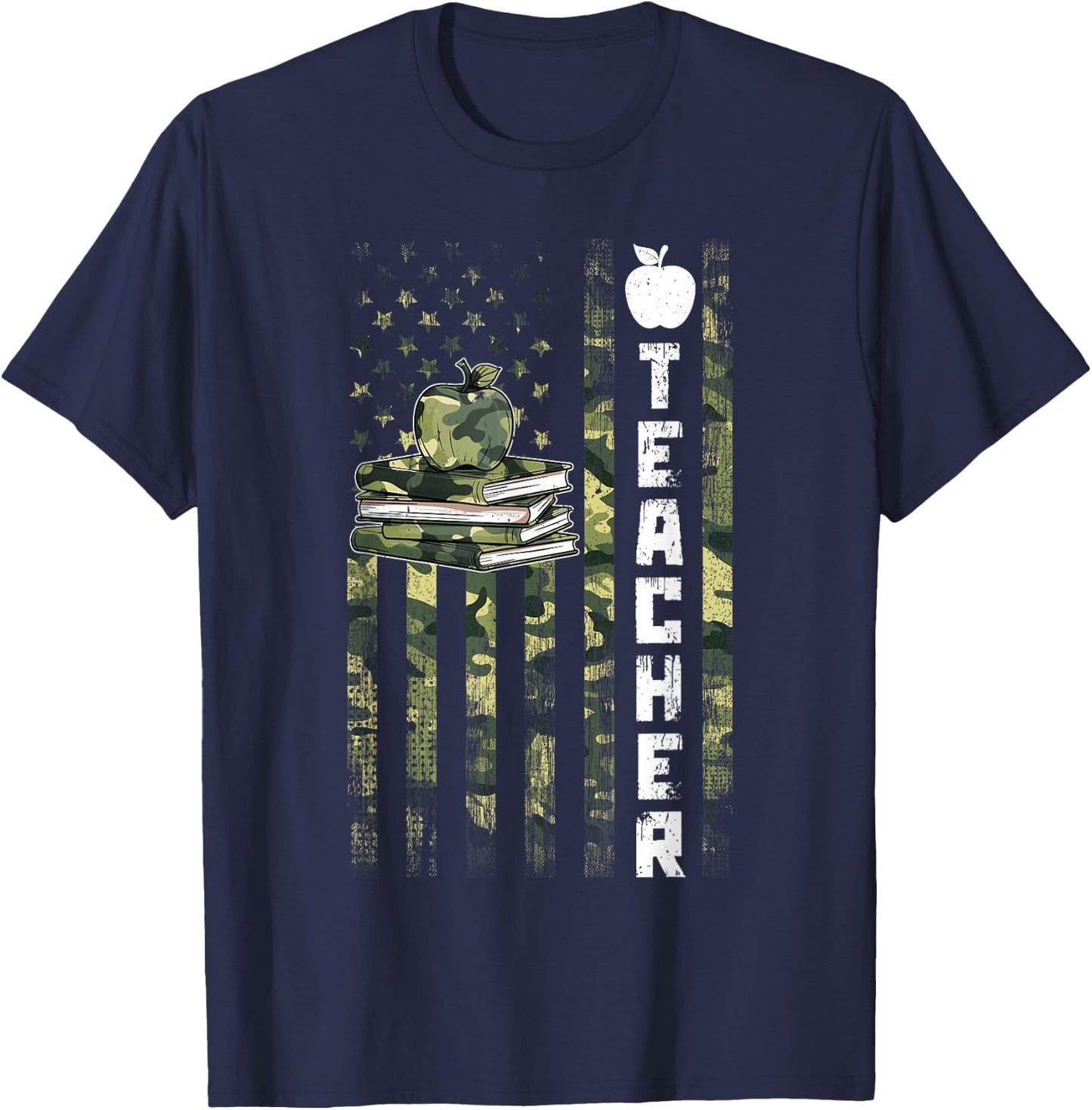 Retro Vintage Teacher Camouflage American Flag 4th Of July T-Shirt - T-Shirt | Navy