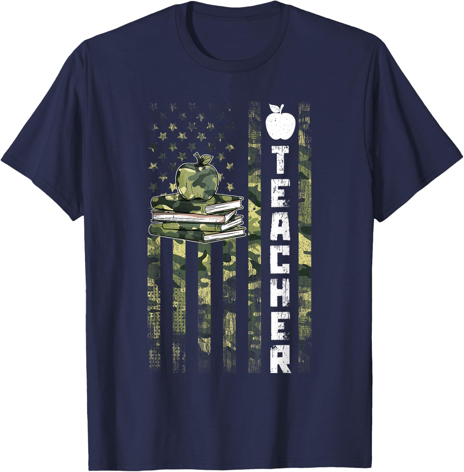 Retro Vintage Teacher Camouflage American Flag 4th Of July T-Shirt - T-Shirt | Navy