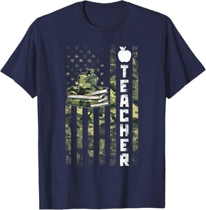Retro Vintage Teacher Camouflage American Flag 4th Of July T-Shirt - T-Shirt | Navy
