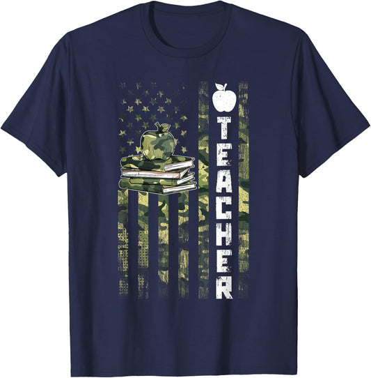 Retro Vintage Teacher Camouflage American Flag 4th Of July T-Shirt - T-Shirt | Navy