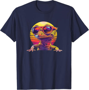 Boys Girls Retro Vintage 80s Pet Crested Gecko Lover T-Shirt - T-Shirt | Navy