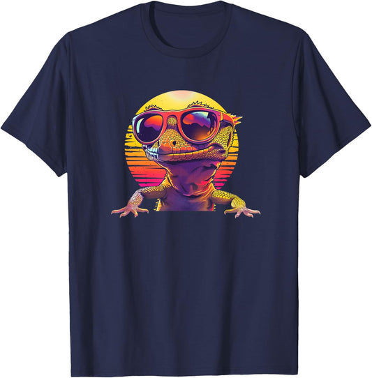 Boys Girls Retro Vintage 80s Pet Crested Gecko Lover T-Shirt - T-Shirt | Navy
