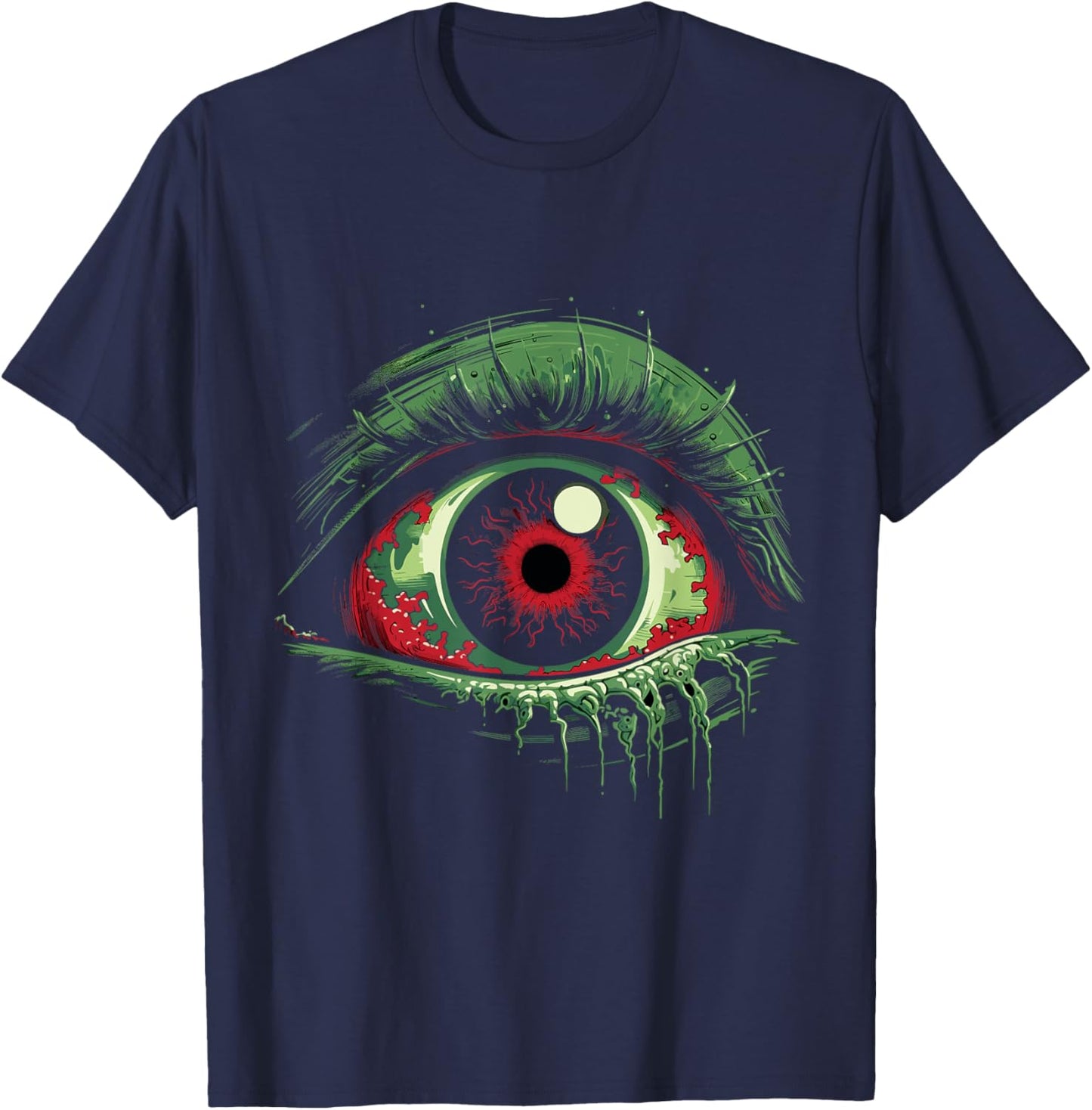 Large and Green Eyeball Creepy T-Shirt - T-Shirt | Navy