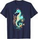 Seahorse Coral Starfish Nautical Art T-Shirt - T-Shirt | Navy
