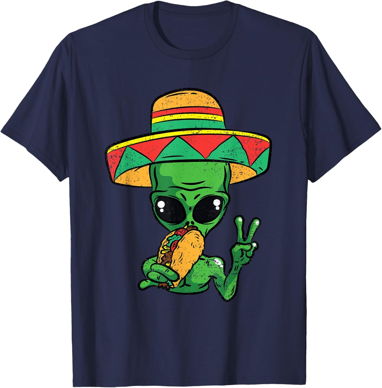Alien Eating Taco Cinco De Mayo Sombrero Mexican Fiesta T-Shirt - T-Shirt | Navy