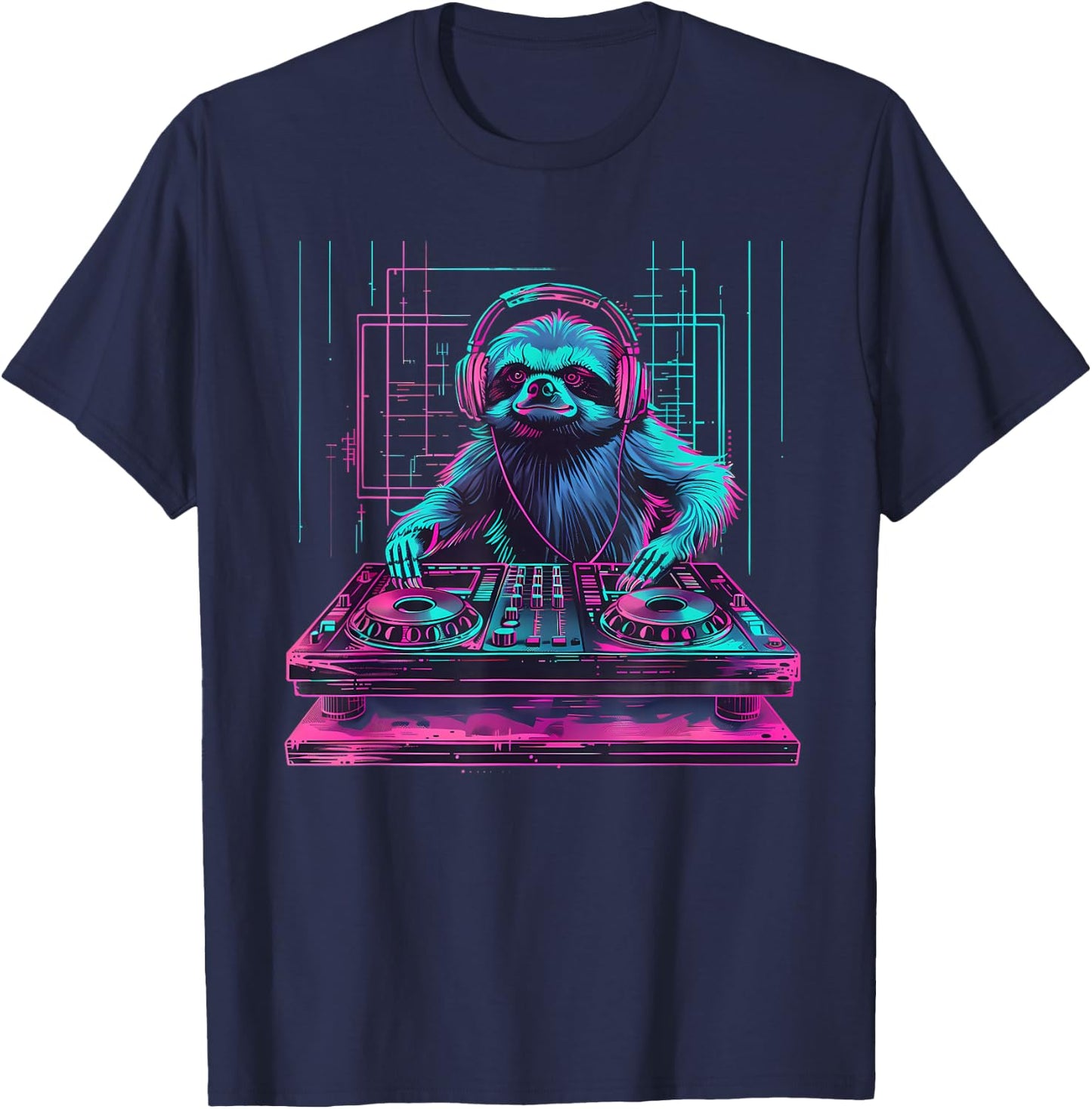 Sloth DJ House Techno EDM Music Producer Turntable DJ Sloth T-Shirt - T-Shirt | Navy