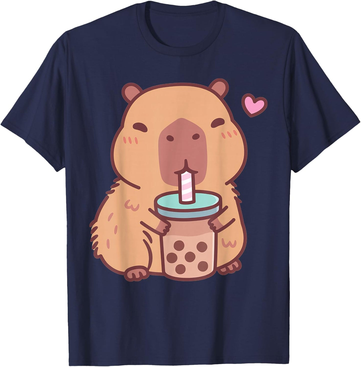 Cute Capybara Kawaii Anime Drinking Bubble Tea Lover Girls T-Shirt - T-Shirt | Navy
