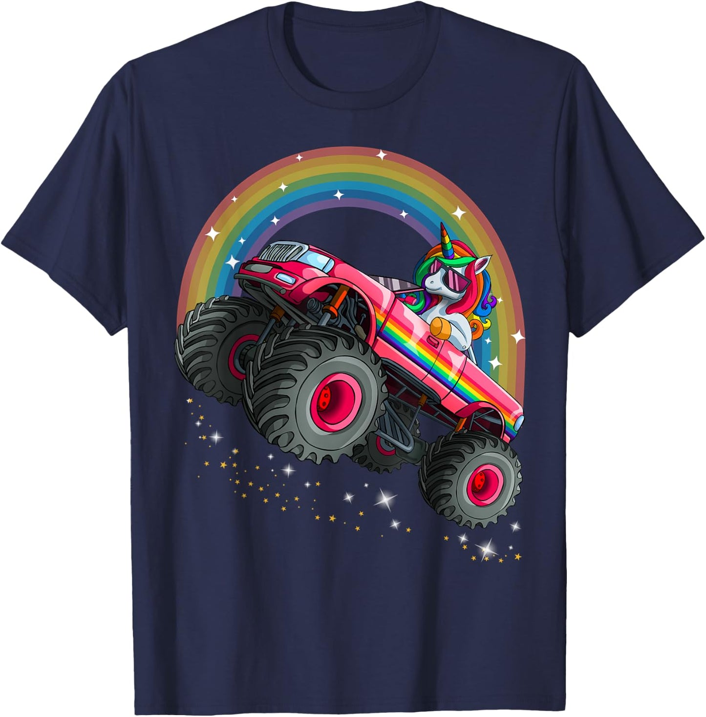 Monster Truck Unicorn Birthday Shirt Magical Party Girl Gift T-Shirt - T-Shirt | Navy