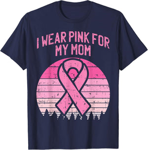 Wear Pink For My Mom Breast Cancer T-Shirt - T-Shirt | Navy
