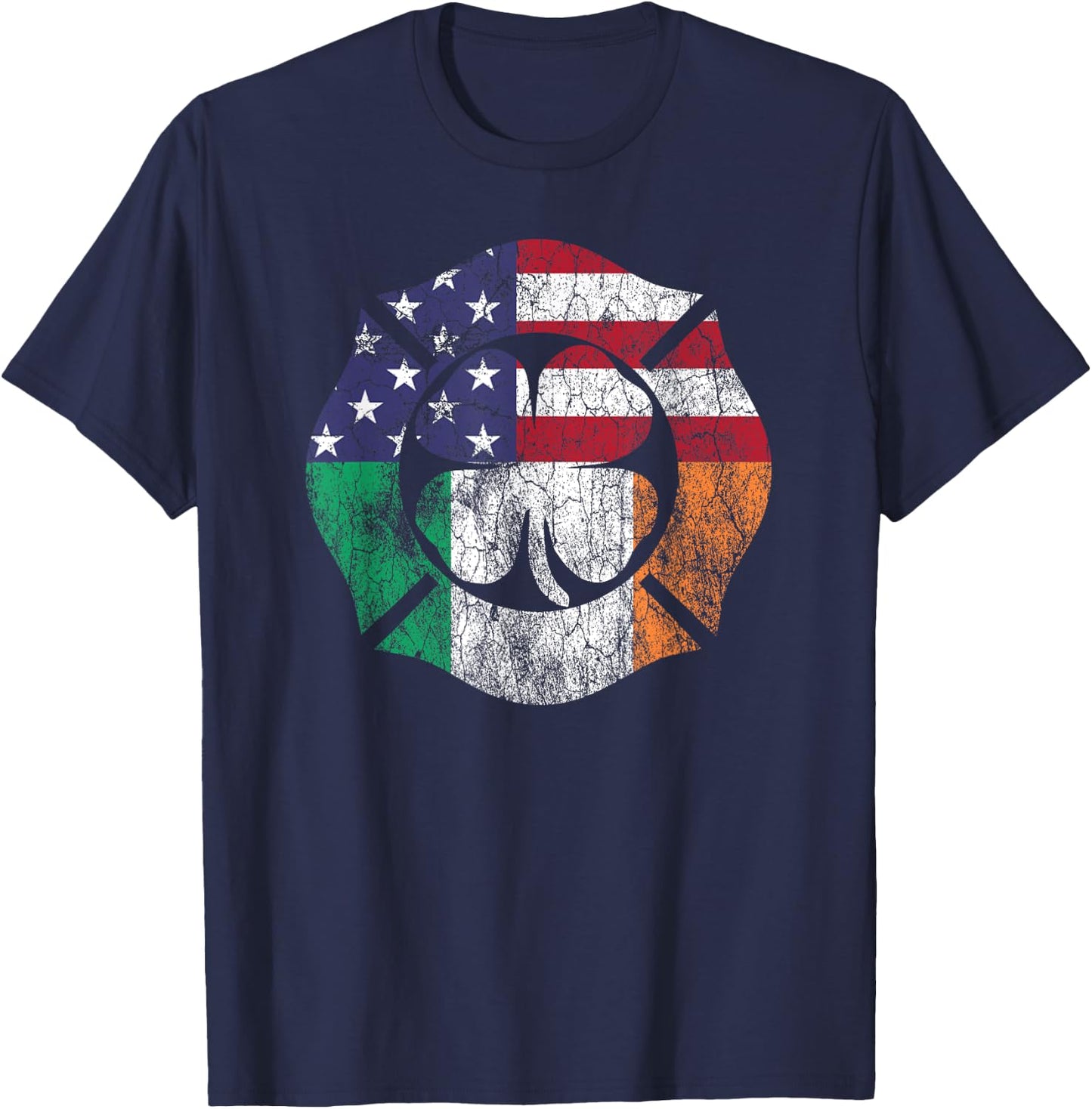 Firefighter St Patricks Day Irish American Flag Shamrock Women Men T-Shirt - T-Shirt | Navy