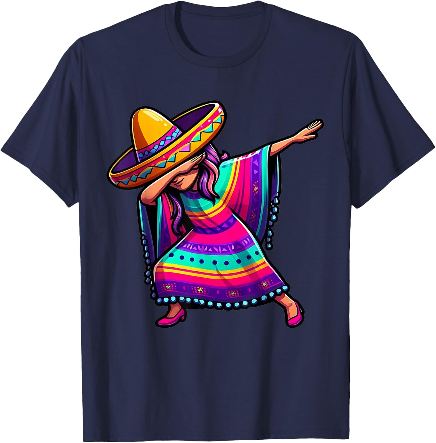 Dabbing Mexican Poncho Cinco de Mayo Mexican Fiesta Party T-Shirt - T-Shirt | Navy