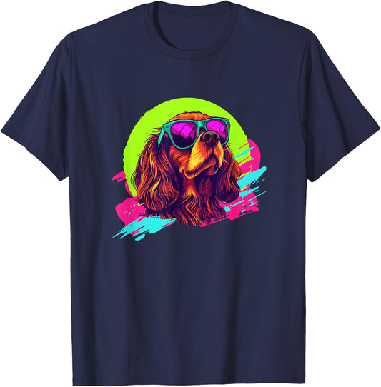 Retro Vintage 80s Ruby Cavalier Charles Spaniel T-Shirt - T-Shirt | Navy