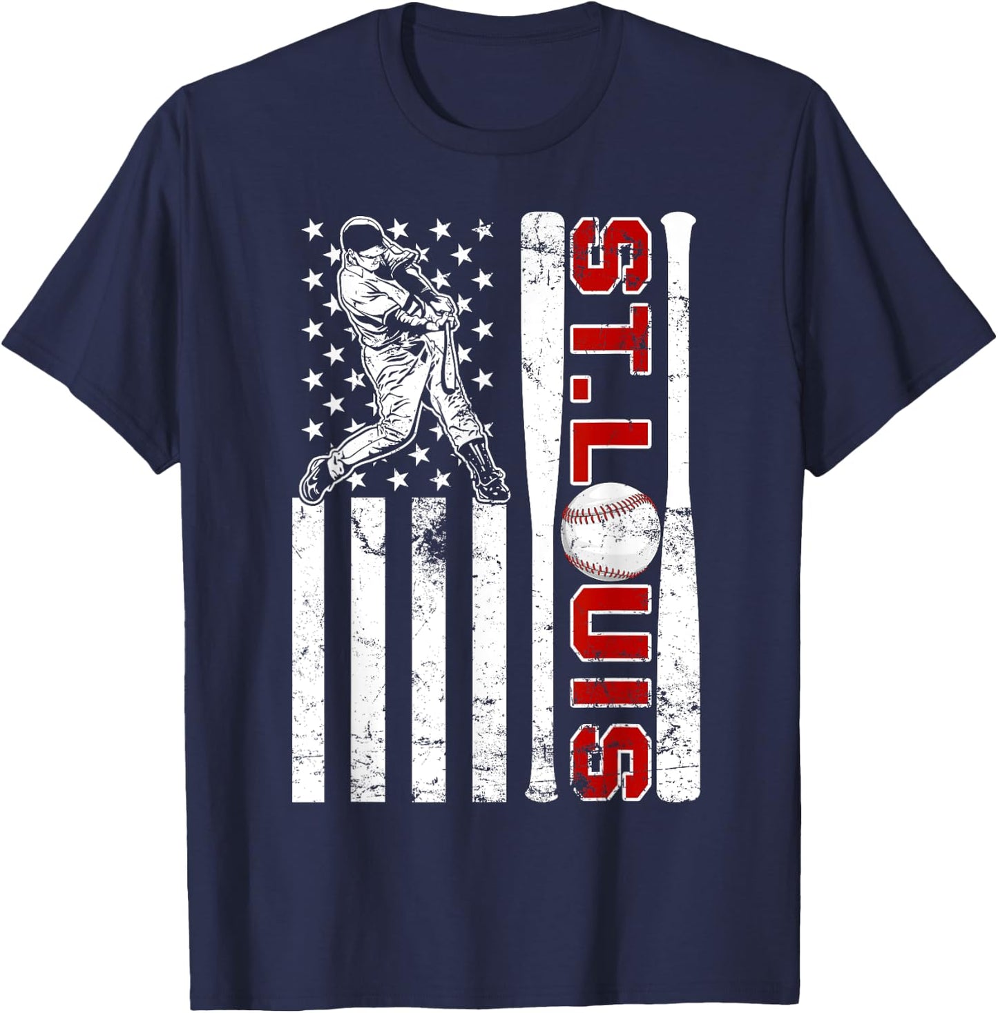 St. Louis Retro Baseball Lover US Flag Met At Game Day Boys T-Shirt - T-Shirt | Navy